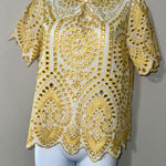 MINKPINK  Embroidered Eyelet Top Women's Small Boho Yellow White Blouse‎ Photo 0
