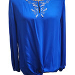 CHAUS Botanical Beauty Azure Sky Beaded Tie Front Blouse Size Small Style 135000 Blue Photo 0