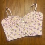 ZARA  Floral Printed Sweetheart Neck Linen Blend Crop Top Pink &‎ Purple Size XS Photo 9