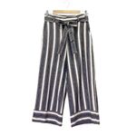Banana Republic  Blake Linen Cropped Pants Size 4 Wide Leg Gray White Tan Stripe Photo 1