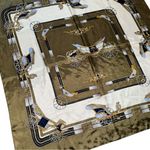 Jean Player Vintage Horse Carriage Equestrian Taupe White Gold Satin Scarf Tan Photo 2