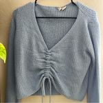 Sky And Sparrow  Blue Front Tie Crop Sweater Photo 1