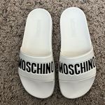 Moschino  Logo Slide Sandals in White, Size 38 New in Box Photo 2