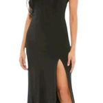 Mac Duggal One Shoulder 80s Retro Glam Ruffle Trim High Slit Black Gown 6 NWT Photo 0