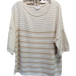 Time & Tru White/Tan Striped Chunky Knit Short Sleeve Sweater Size XL/2XL Tan Photo 0