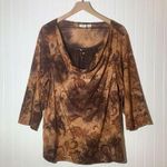Cato Woman 22/24W Boho Paisley Blouse Brown Lace Burnout Cowl Neck Sequins Y2K Size undefined Photo 0