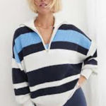Aerie  oversized blue striped quarter zip Photo 0