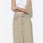 ZARA  Women's Beige TRF Overdyed Frayed Denim Mid Rise A-line‎ Midi Skirt Size L Photo 0