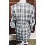 a.n.a  Gray Plaid Shirt Dress Size XL Mini Cotton Casual Button Down Tie Back Photo 3