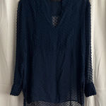Jenni Kayne  Navy Blue Long Sleeve Swiss Dot Tunic Blouse Small Photo 0