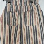 Knox Rose  Women's Striped Pant Linen Rayon Medium Waist Tie Front Beige Blue Red Photo 4