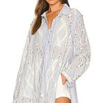 Free People  Maldives Stripes Top in Ivory & Blue Combo NWT MSRP: $198 Photo 0