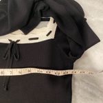 Dee Elly NWOT  Size M Black Cream Bell Sleeve Knit Crop Top Bow Scalloped Trim Photo 12