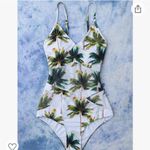 Womens Sexy V Neck Backless One Piece Coconut Palm Tree Print Swimsuit White Size XL Photo 12