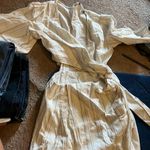 ZARA  Beige and Cream Striped Rustic side Cut Out Wrap Mini Dress Small Photo 6