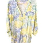 Mud Pie  Tunic Women's Size Medium Blue Green Tropical Beach Roll Tab Sleeves Top Photo 0
