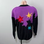 Qui Designer Collection Sweater Cardigan Stars Vintage 80s Sequin Purple Pop Photo 3