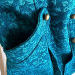 Free People Vintage Gypsy Jacquard Teal Military Coat Photo 5