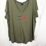 Torrid  Plus Size 2X Top‎ Pride Lesbian Olive Green Short Sleeve V Neck 513 Photo 4