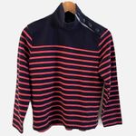 J.Crew Mock Neck Nautical Sweater Navy Blue & Pink Striped Sweater XS Preppy Photo 3