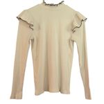 Loft pointelle white ribbed ruffle sleeve top size medium Photo 1