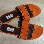 Philosophy di Alberta Ferretti 8 Orange Suede Leather Eyelet Thong Sandals 39 Photo 0