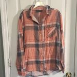 United by Blue  Women's Coral and Navy Plaid Button Down Shirt Photo 0
