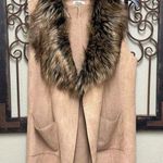 Rosette sleeveless faux fur faux suede Vest Brown Size M Photo 0