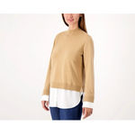 Isaac Mizrahi Live! Women's Knit Top 3XP Petite Mock Neck Brown Sweater A561402 Photo 1