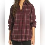 Paige  Joss Oversized Plaid long sleeve button up shirt maroon women’s size large Photo 1