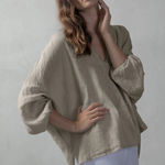 Luxmii Relaxed Pallocino Linen Flax Top Oatmeal Minimalist Lagenlook Size S/M Tan Size M Photo 0