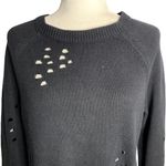 EXPRESS Distressed Crewneck Sweater S Black Zippers Long Sleeves Pullover Goth Photo 1
