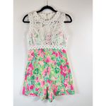 Lilly Pulitzer  Romper Green Sadie Floral Crochet Playsuit Cutout Back Size 2 Photo 5