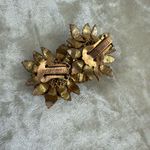 Vintage 50s Miriam Haskell Amber Rhinestone Gold Leaf Clip On Earrings Signed Photo 5