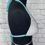 Hula Honey cut out halter tie bikini top light blue/grey w/shimmer sz L Photo 5