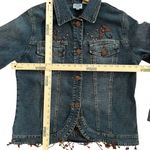 Diane Gilman Women’s Denim Funky Boho Jacket Rhinestone Buttons‎ Beaded Fringe Blue Size M Photo 4