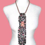 “Dainty Dapper” Floral Black Necktie Necklace with rhinestone teddy bear Photo 0