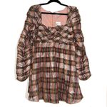 Saylor NEW  Yulia Long Sleeve Metallic Plaid Babydoll Mini Dress MEDIUM Photo 2