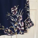 Chico's  Size 2 Navy Blue Floral Blouse Ruffle Statement Bell Sleeves Chico Large Photo 3