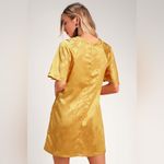 Lulus Blossom Golden Yellow Floral Jacquard Shift Dress Lightweight Satin Sz S Photo 2