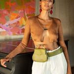 Savannah Morrow NWT Birdie Top in Cocoa Brown Cropped Long Sleeve Size Small Photo 0