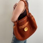 90s Burnt Orange Handmade Sequin Knit Felted Wool Slouchy Hobo Shoulder Bag Tote Photo 1