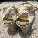 J.Crew Blue Tan Cream Knit Woven Espadrille Platform Wedge Sandals Heels Photo 4