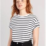 Old Navy Black White Stripe Drop Shoulder Short Sleeve Tee N8 Slightly Cropped Photo 0