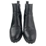 ZARA Women's Black Leather Almond Toe Chunky Block Heels Chelsea Ankle Boots 7 Photo 1