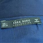 ZARA  Keyhole Ruffle Hem Sheer Top Womens Size L Bell Sleeves Navy Metallic Photo 4