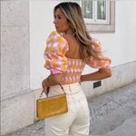 ZARA EUC  **Bloggers Fav** Printed Poplin Puff Sleeve Bodysuit Size Medium Photo 2