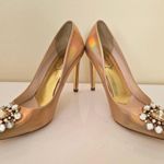 Ted Baker Pink Gold Iridescent Leather Heels Rhinestones Women's Size EU 37 6.5 Photo 3
