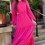Aura  Tiered Maxi Dress Cut Out Long Sleeve Chiffon Hot Pink Size S Photo 15