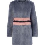Shrimps Frederica Blue Pink Black Striped Colorblock Agnes Faux Fur Long Coat Size 10 Photo 0
